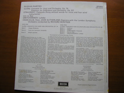 RUSSIAN RARITIES: GLIERE / STRAVINSKY / CUI / GRETCHANINOV     SUTHERLAND / ELLIS / LONDON SYMPHONY / BONYNGE    SXL 6406