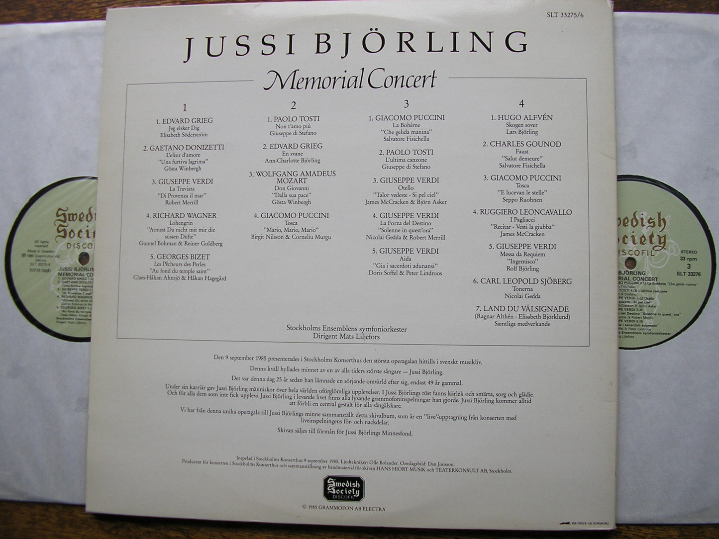 JUSSI BJORLING MEMORIAL CONCERT   NILSSON / DI STEFANO / GEDDA / MERRILL / FISICHELLA /  McCRACKEN    SLT 33275 / 6