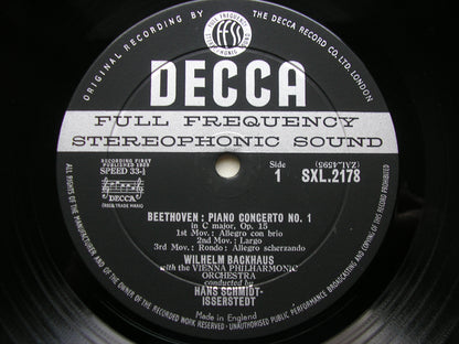 BEETHOVEN: PIANO CONCERTOS Nos. 1 & 2     BACKHAUS / VIENNA PHILHARMONIC / SCHMIDT-ISSERSTEDT     SXL 2178