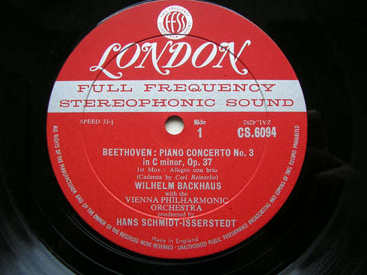 BEETHOVEN: PIANO CONCERTO No. 3     BACKHAUS / VIENNA PHILHARMONIC / SCHMIDT-ISSERSTEDT    CS 6094