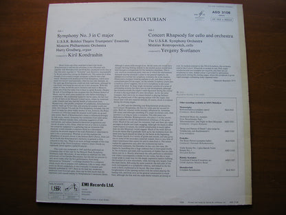 KHACHATURIAN: SYMPHONY No. 3 / CONCERT RHAPSODY   ROSTROPOVICH / USSRSO / MPO / KONDRASHIN / SVETLANOV   ASD 3108
