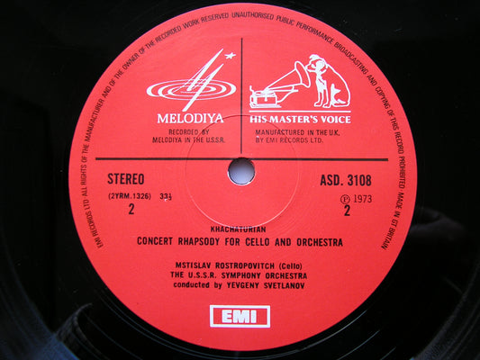 KHACHATURIAN: SYMPHONY No. 3 / CONCERT RHAPSODY   ROSTROPOVICH / USSRSO / MPO / KONDRASHIN / SVETLANOV   ASD 3108