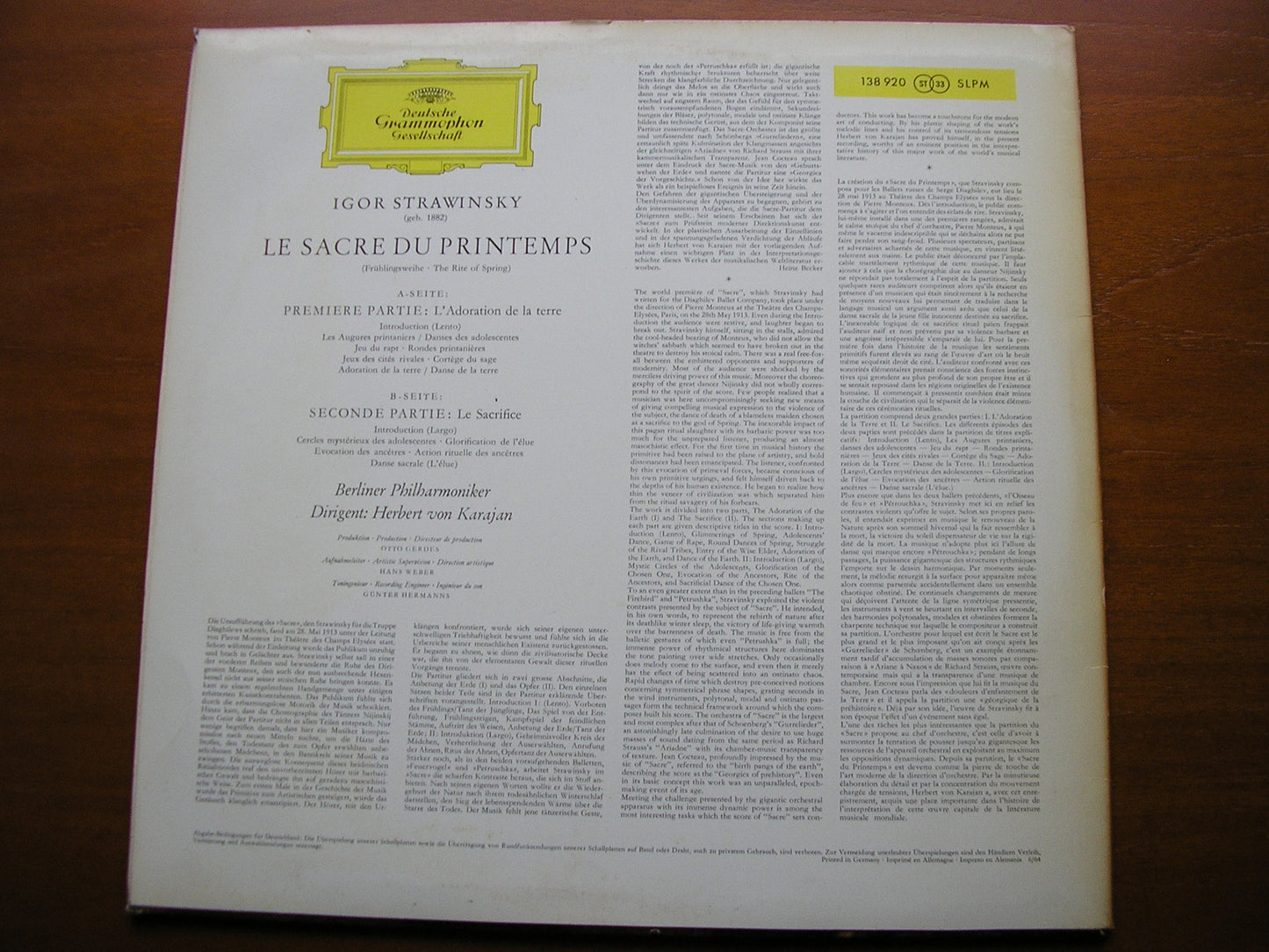 STRAVINSKY: LE SACRE DU PRINTEMPS    KARAJAN / BERLIN PHILHARMONIC   138 920