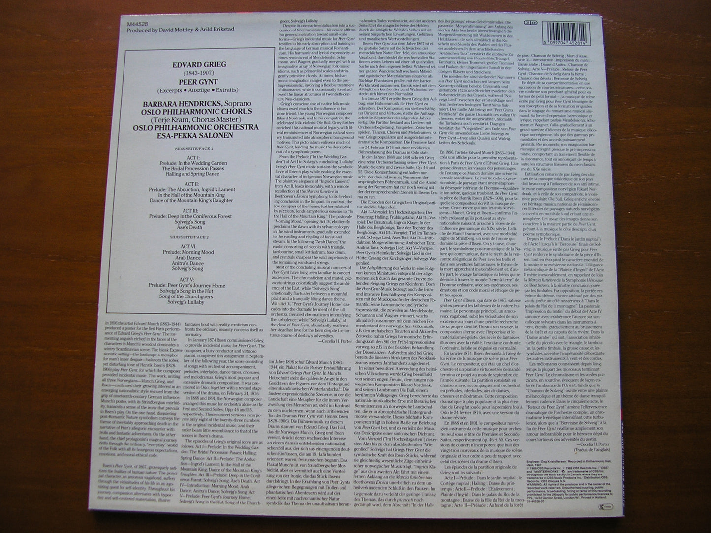 GRIEG: PEER GYNT highlights     HENDRICKS / OSLO PHILHARMONIC / SALONEN    M44528