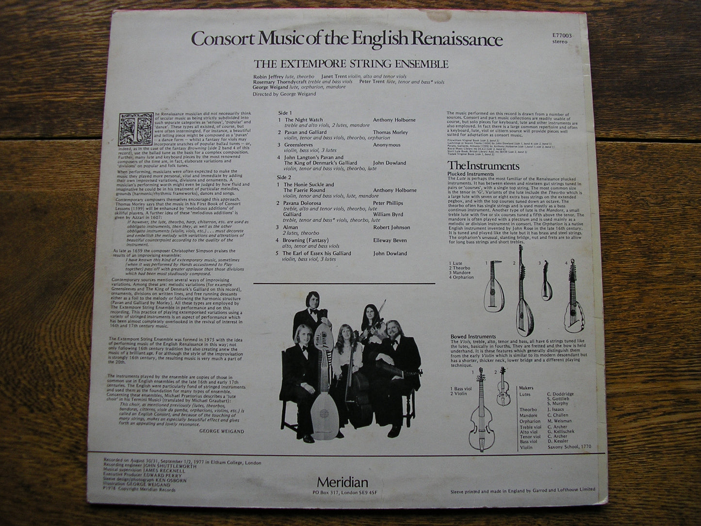 CONSORT MUSIC OF THE ENGLISH RENAISSANCE   EXTEMPORE STRING ENSEMBLE   E77003