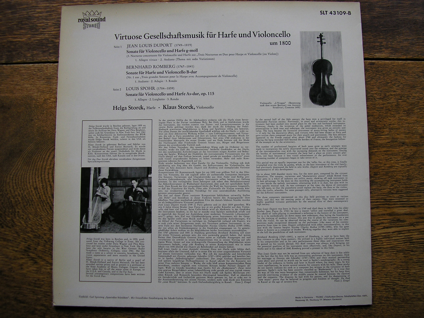 VIRTUOSO MUSIC FOR CELLO & HARP: SPOHR / ROMBERG / DUPORT    STORCK / STORCK   SLT 43109