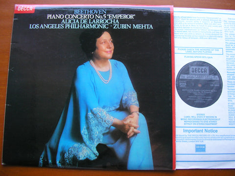 BEETHOVEN: PIANO CONCERTO No. 5  'Emperor'   DE LARROCHA / LAPO / MEHTA   SXL 6899