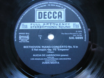 BEETHOVEN: PIANO CONCERTO No. 5  'Emperor'   DE LARROCHA / LAPO / MEHTA   SXL 6899
