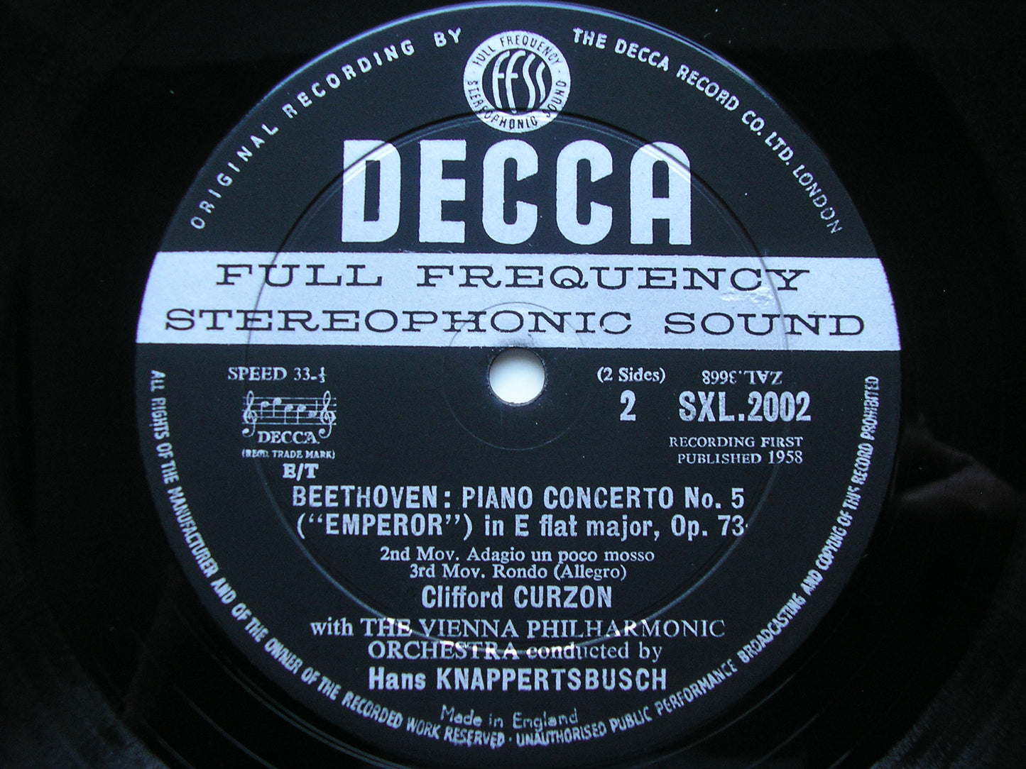 BEETHOVEN: PIANO CONCERTO No. 5  'Emperor'    CURZON / VIENNA PHILHARMONIC ORCHESTRA                   / KNAPPERTSBUSCH    SXL 2002