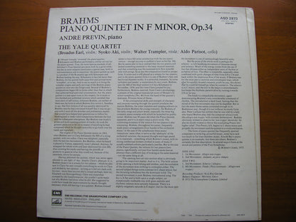 BRAHMS: PIANO QUINTET in F ANDRE PREVIN / THE YALE QUARTET  ASD 2873