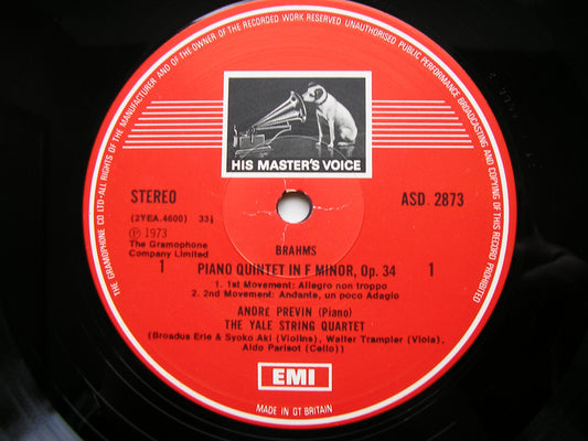 BRAHMS: PIANO QUINTET in F ANDRE PREVIN / THE YALE QUARTET  ASD 2873