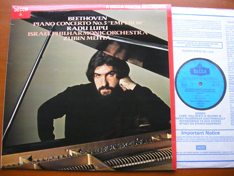 BEETHOVEN: PIANO CONCERTO No. 5  'Emperor'   LUPU / ISRAEL PHILHARMONIC / MEHTA     SXDL 7503