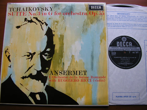 TCHAIKOVSKY: SUITE No. 3   RICCI / SUISSE ROMANDE / ANSERMET   SXL 6311