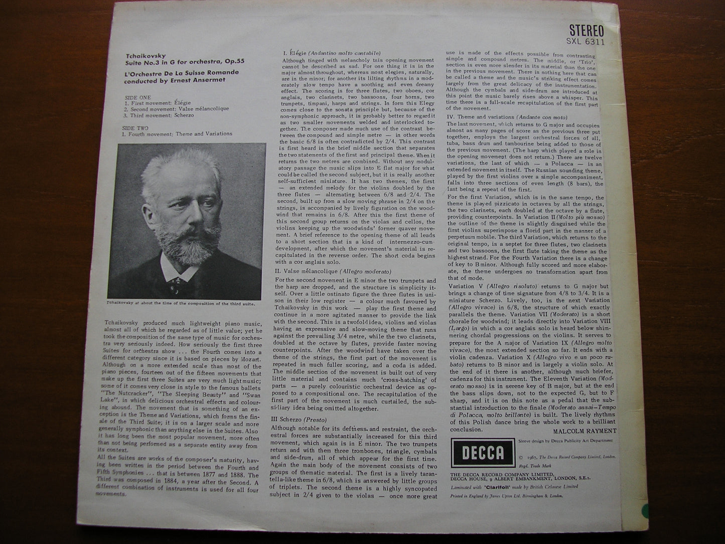TCHAIKOVSKY: SUITE No. 3   RICCI / SUISSE ROMANDE / ANSERMET   SXL 6311