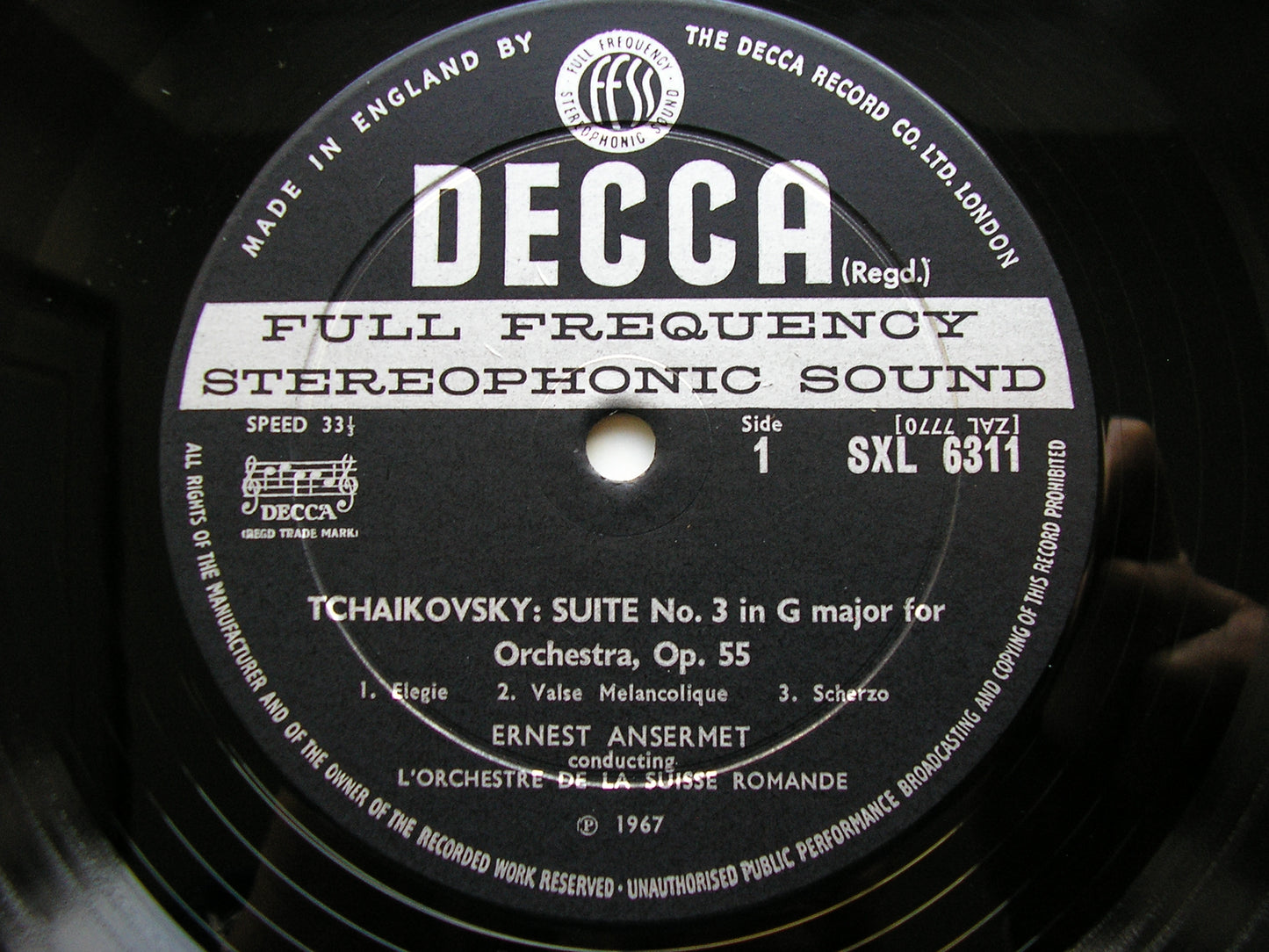 TCHAIKOVSKY: SUITE No. 3   RICCI / SUISSE ROMANDE / ANSERMET   SXL 6311