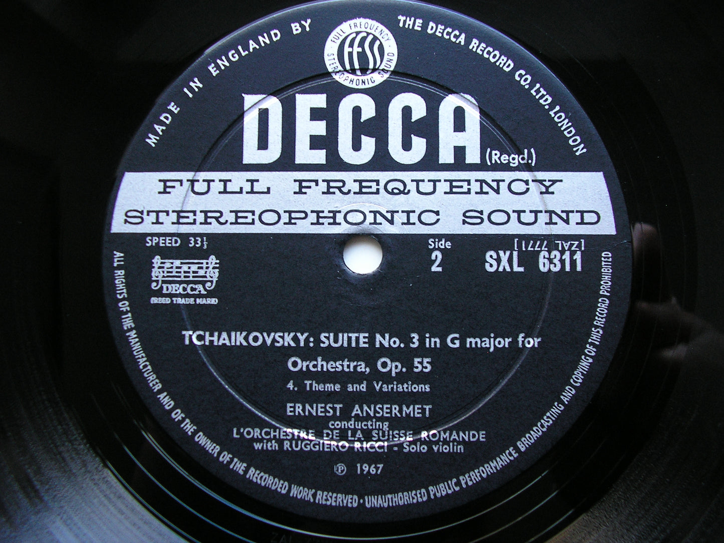 TCHAIKOVSKY: SUITE No. 3   RICCI / SUISSE ROMANDE / ANSERMET   SXL 6311