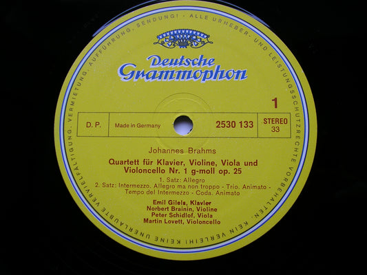 BRAHMS: PIANO QUARTET Op. 25     GILELS / MEMBERS OF THE AMADEUS QUARTET   2530 133