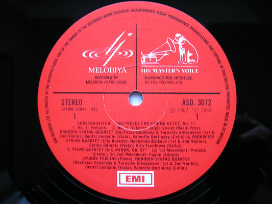 SHOSTAKOVITCH: PIANO QUINTET / TWO PIECES FOR STRING OCTET / STRAVINSKY: THREE PIECES    YEDLINA / BORODIN STRING QUARTET   ASD 3072