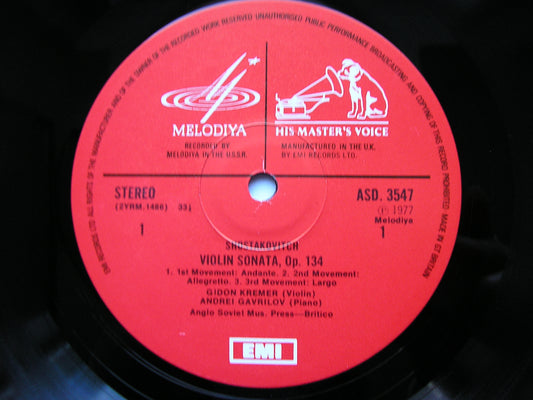 SHOSTAKOVICH: VIOLIN SONATA / SCHNITKE: PRELUDE / PROKOFIEV: SONATA Op. 56     GAVRILOV / KREMER / GRINDENKO    ASD 3547