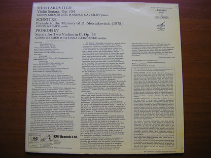 SHOSTAKOVICH: VIOLIN SONATA / SCHNITKE: PRELUDE / PROKOFIEV: SONATA Op. 56     GAVRILOV / KREMER / GRINDENKO    ASD 3547