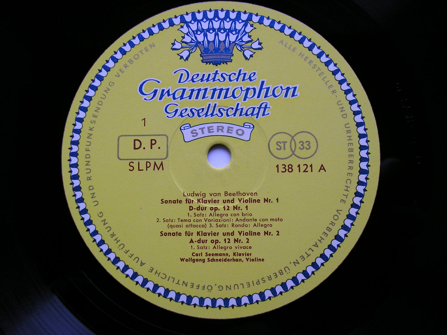 BEETHOVEN: VIOLIN SONATAS Nos. 1 / 2 / 8   SCHNEIDERHAN / SEEMANN    138 121