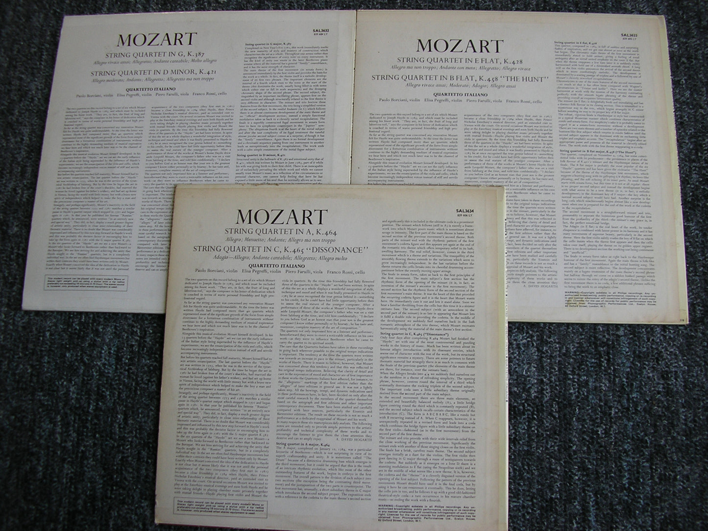MOZART: SIX STRING QUARTETS DEDICATED TO JOSEPH HAYDN    QUARTETTO ITALIANO   SAL 3632 - 4