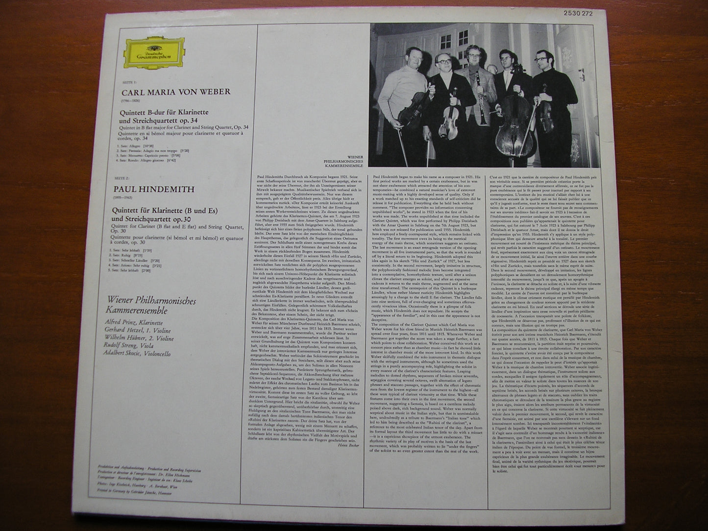 WEBER & HINDEMITH: CLARINET QUINTETS   PRINZ / VIENNA PHILHARMONIC CHAMBER ENSEMBLE   2530 272