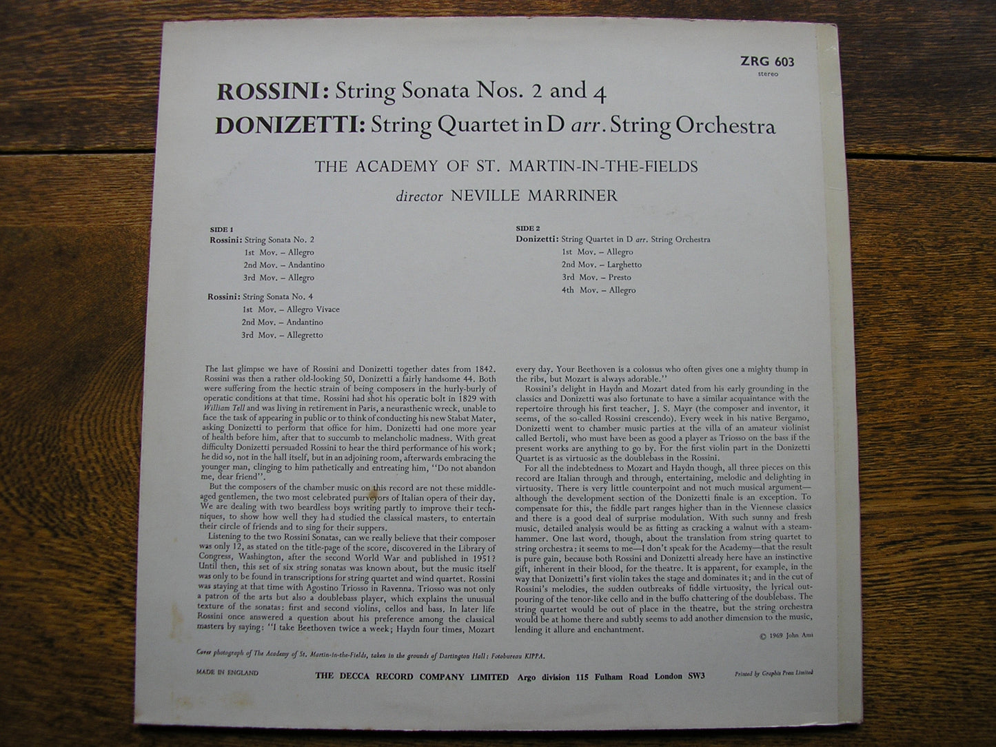 ROSSINI: STRING SONATAS 2 & 4 / DONIZETTI: STRING QUARTET   ASMIF / MARRINER     ZRG 603
