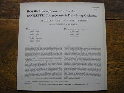 ROSSINI: STRING SONATAS 2 & 4 / DONIZETTI: STRING QUARTET   ASMIF / MARRINER     ZRG 603