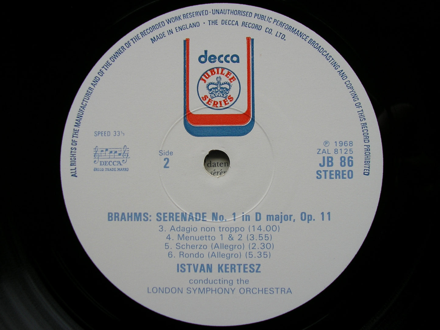 BRAHMS: SERENADE No. 1 in D    KERTESZ / LONDON SYMPHONY   JB 86