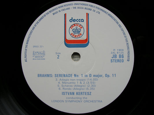 BRAHMS: SERENADE No. 1 in D    KERTESZ / LONDON SYMPHONY   JB 86