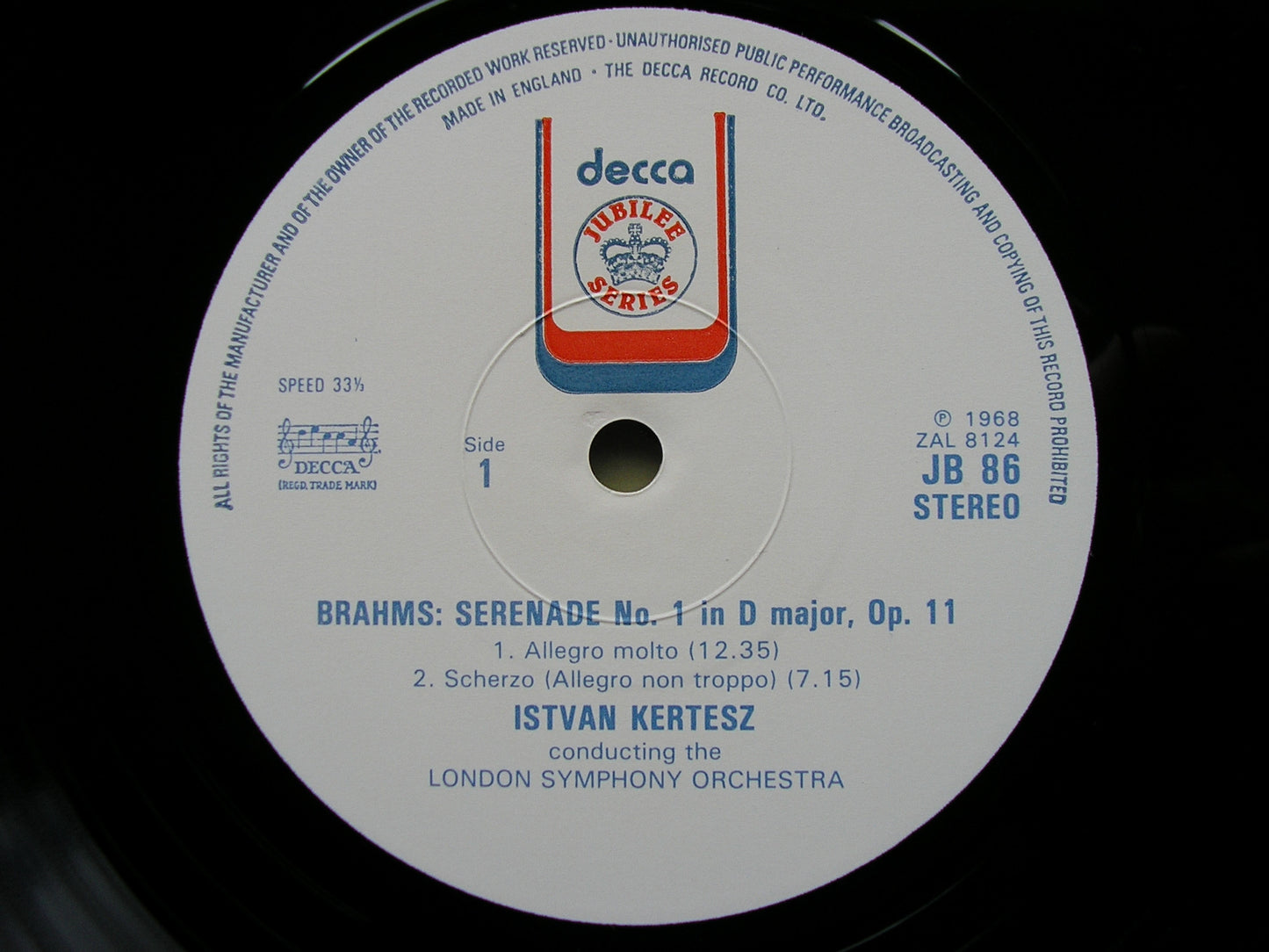 BRAHMS: SERENADE No. 1 in D    KERTESZ / LONDON SYMPHONY   JB 86