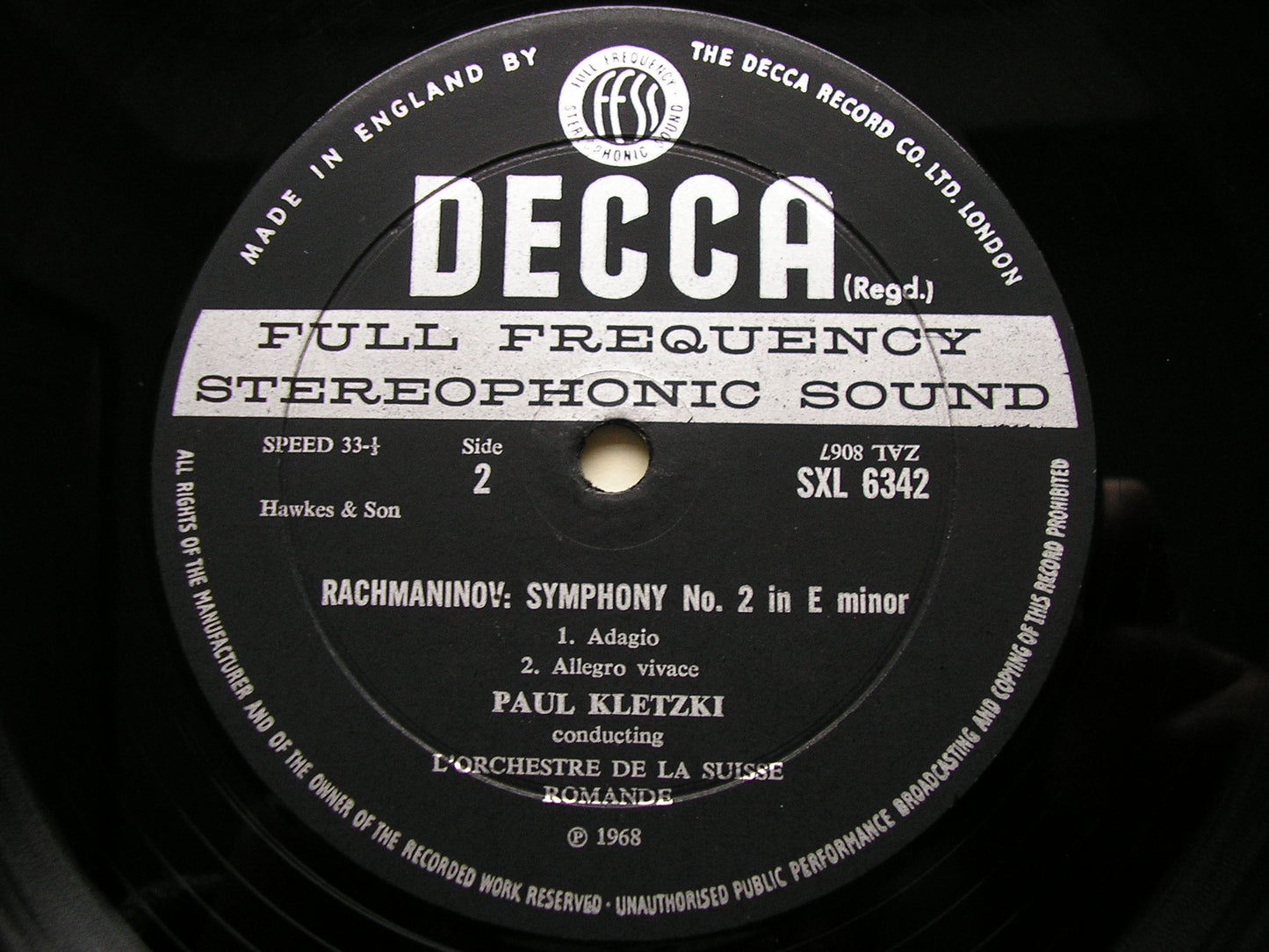 RACHMANINOV: SYMPHONY No. 2    KLETZKI / SUISSE ROMANDE ORCHESTRA    SXL 6342