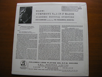 SAX 2351  BRAHMS: SYMPHONY No. 3 / ACADEMIC FESTIVAL       PHILHARMONIA / KLEMPERER
