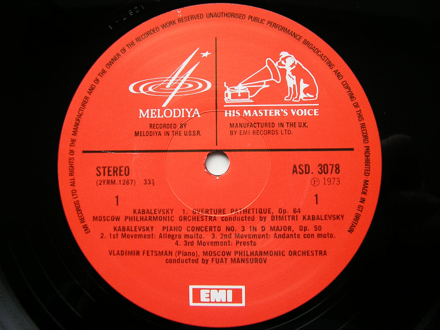 KABALEVSKY: PIANO CONCERTO No. 3 / VIOLIN CONCERTO  FETSMAN / PIKAIZEN / MOSCOW PHILHARMONIC / MANSUROV / KABALEVSKY   ASD 3078