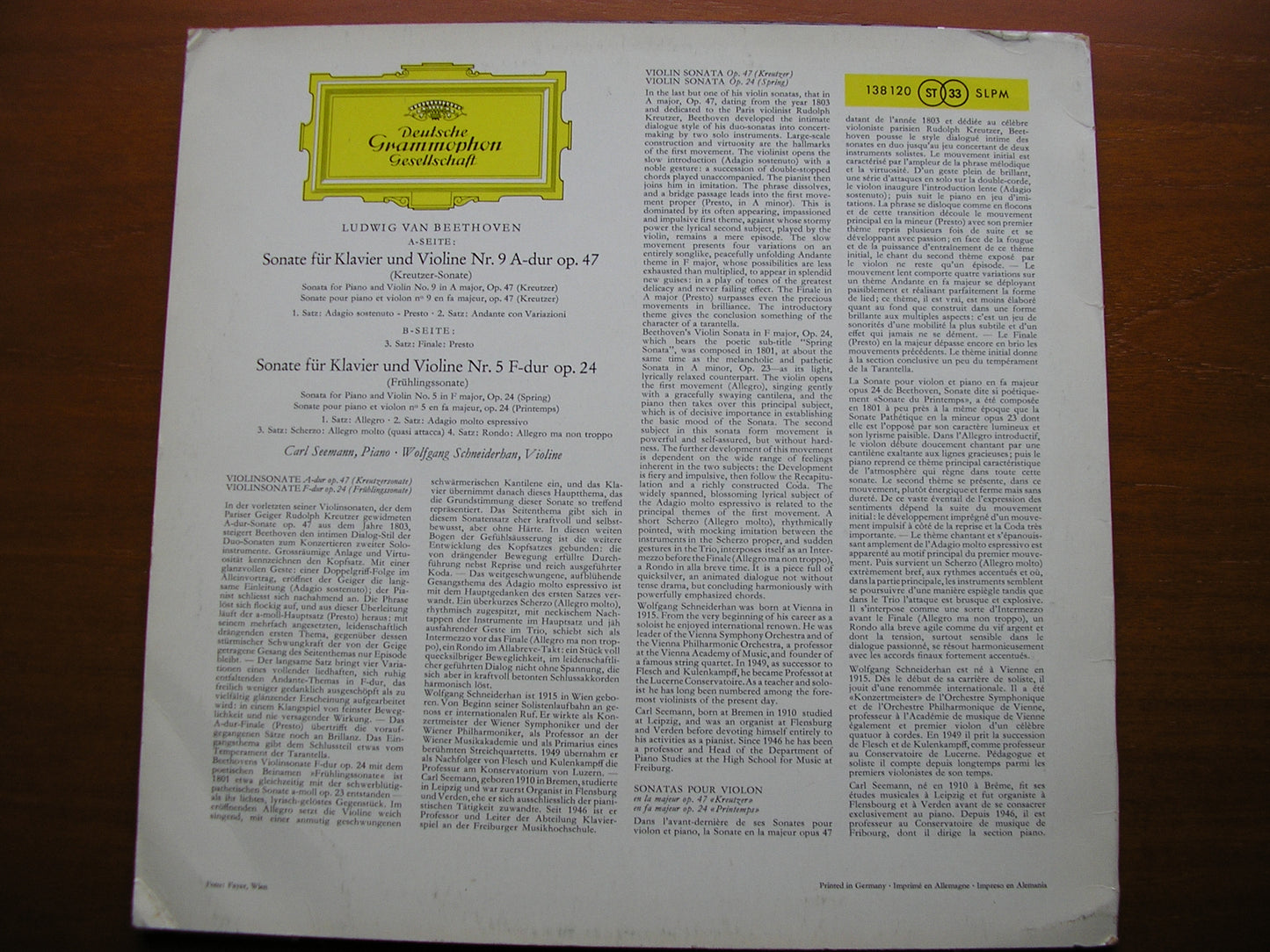 BEETHOVEN: VIOLIN SONATAS Nos. 5 & 9   SCHNEIDERHAN / SEEMANN   138 120