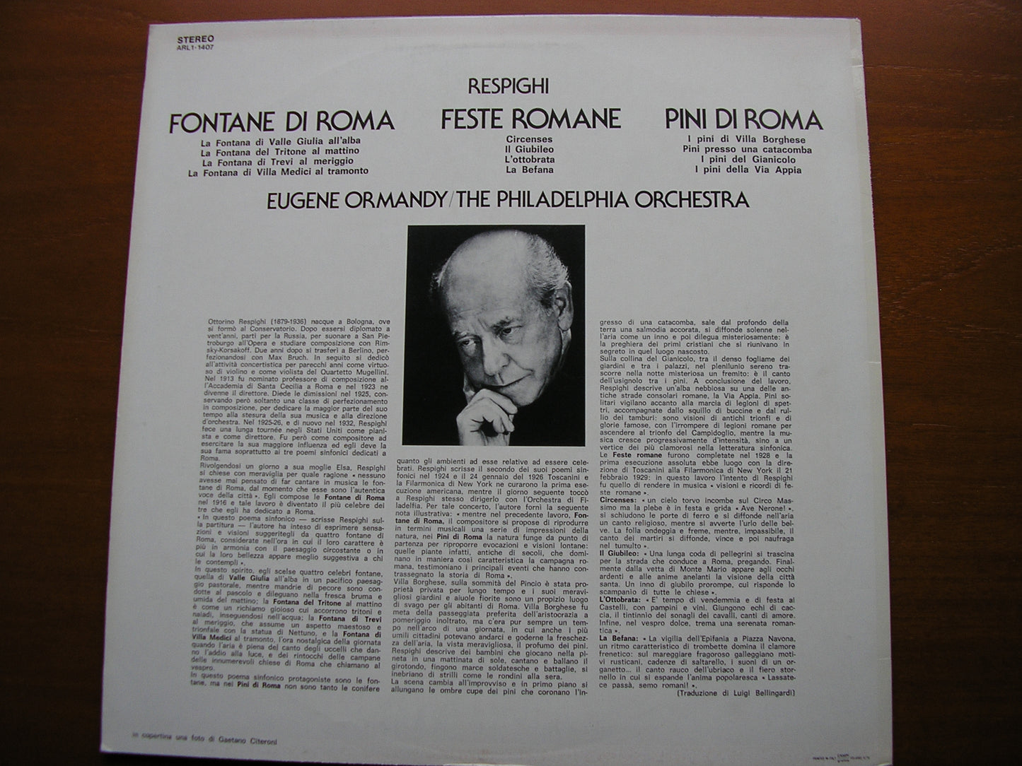 RESPIGHI: PINES OF ROME / FOUNTAINS OF ROME / FESTE ROMANE    ORMANDY / PHILADELPHIA   ARL1 1407