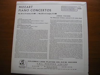 MOZART: PIANO CONCERTOS Nos. 20 & 23    ANNIE FISCHER / PHILHARMONIA / BOULT     SAX 2335