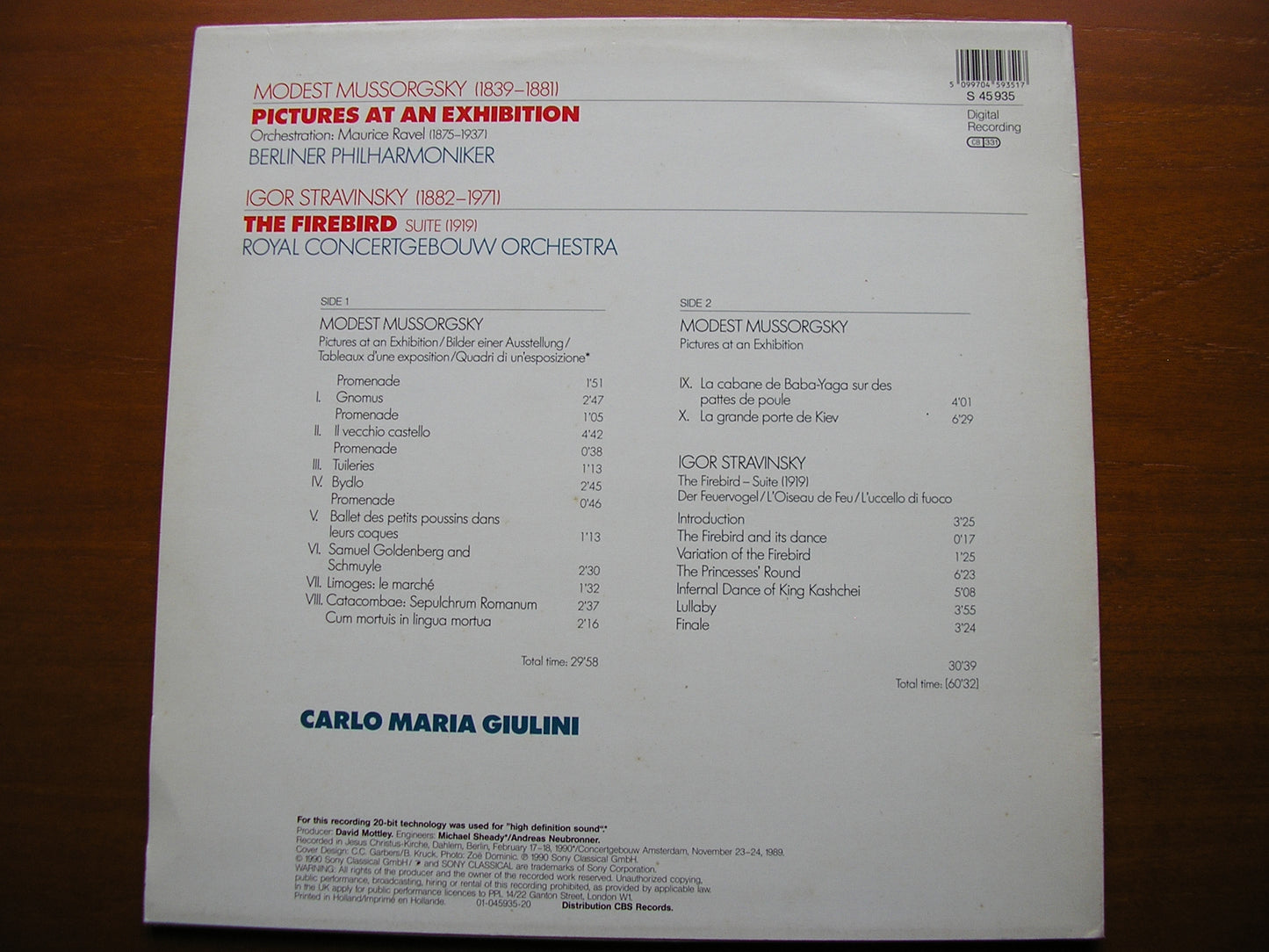 MUSSORGSKY: PICTURES AT AN EXHIBITION / STRAVINSKY: FIREBIRD Suite    GIULINI / BERLIN PHILHARMONIC / CONCERTGEBOUW ORCHESTRA    S 45935