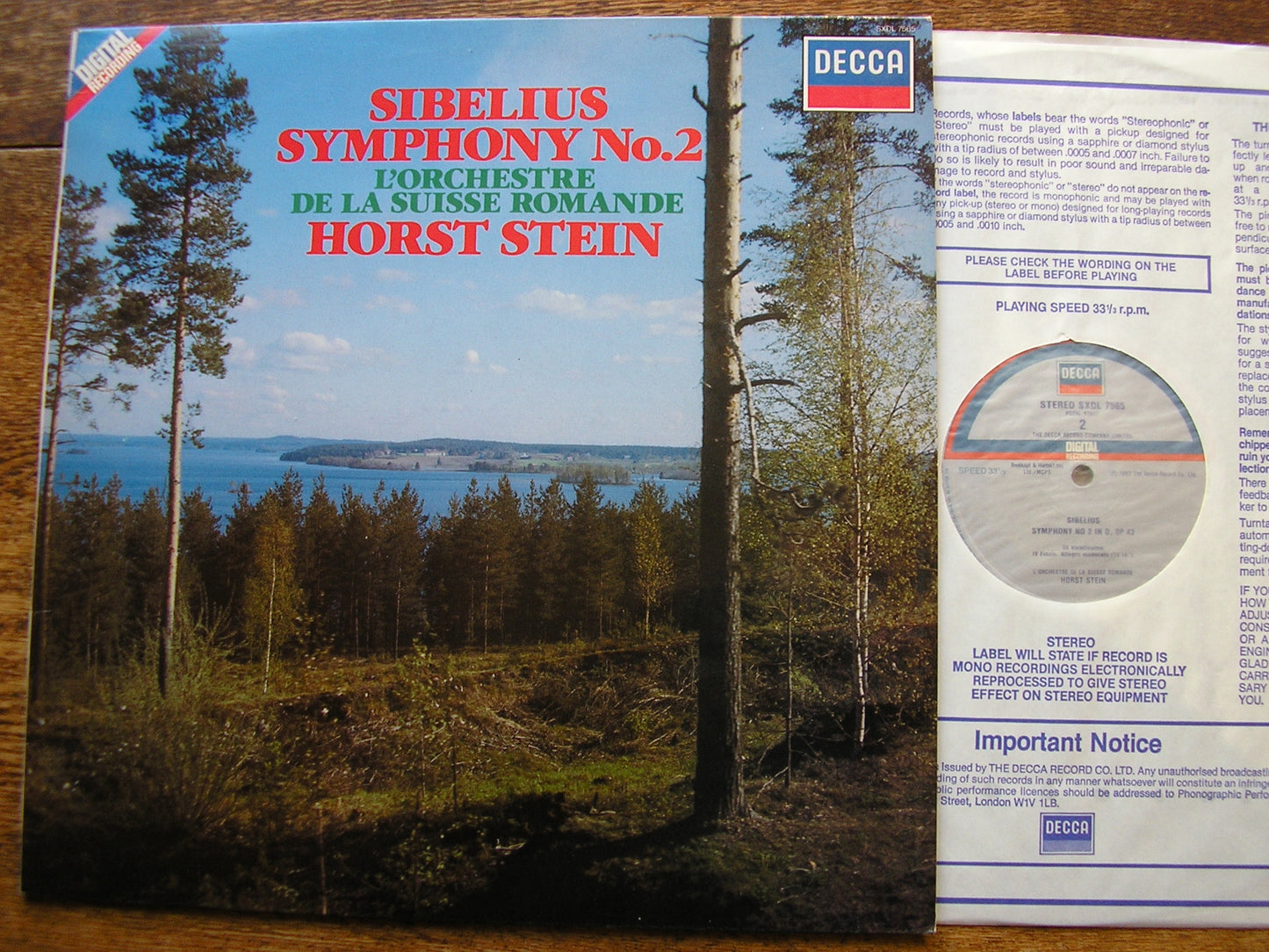 SIBELIUS: SYMPHONY No. 2    HORST STEIN / SUISSE ROMANDE    SXL 7565