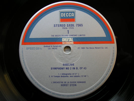 SIBELIUS: SYMPHONY No. 2    HORST STEIN / SUISSE ROMANDE    SXL 7565
