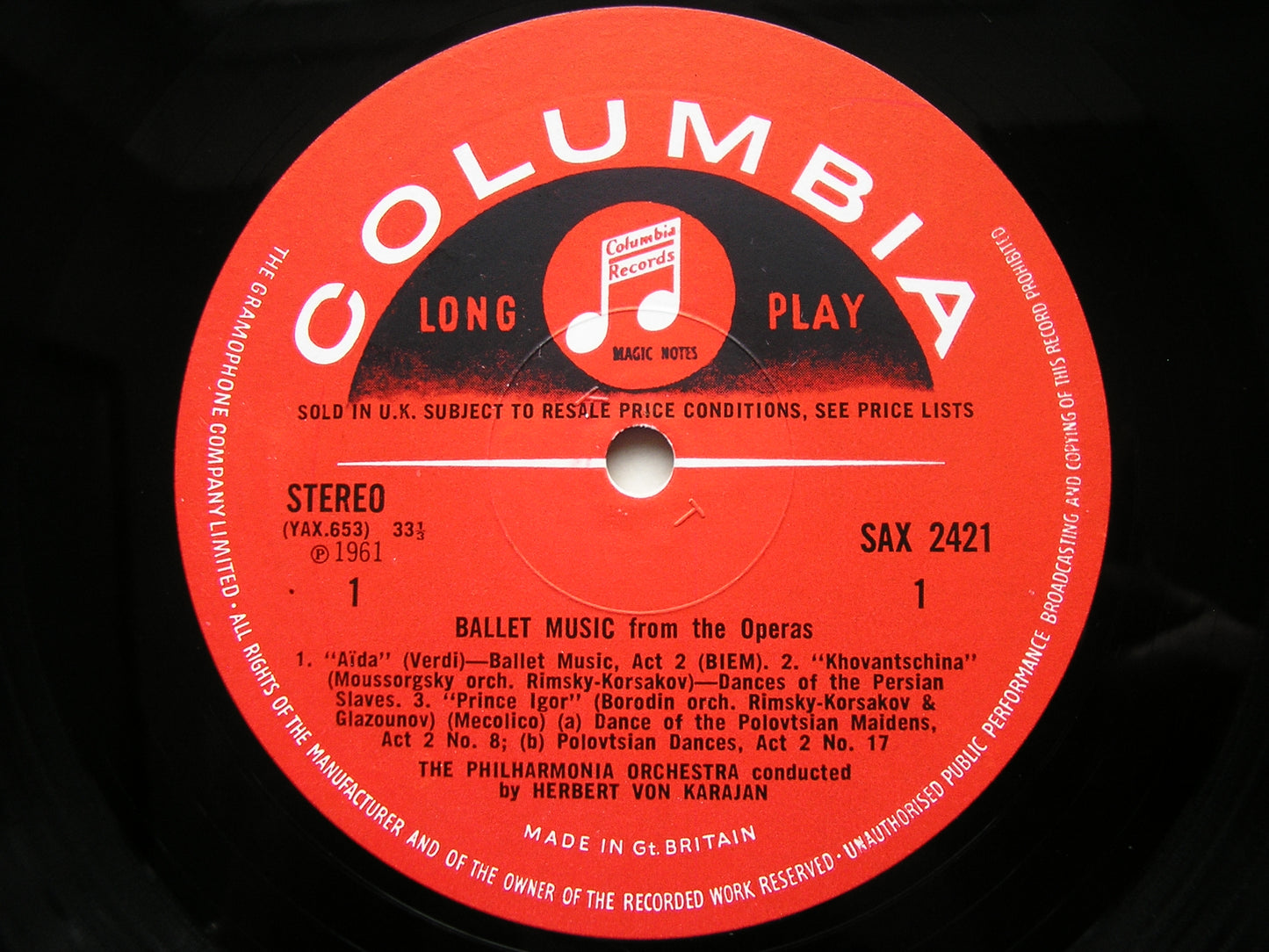 BALLET MUSIC from the OPERAS: VERDI / WAGNER / BORODIN / MUSSORGSKY / PONCHIELLI       PHILHARMONIA / KARAJAN    SAX 2421