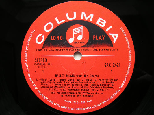 BALLET MUSIC from the OPERAS: VERDI / WAGNER / BORODIN / MUSSORGSKY / PONCHIELLI       PHILHARMONIA / KARAJAN    SAX 2421