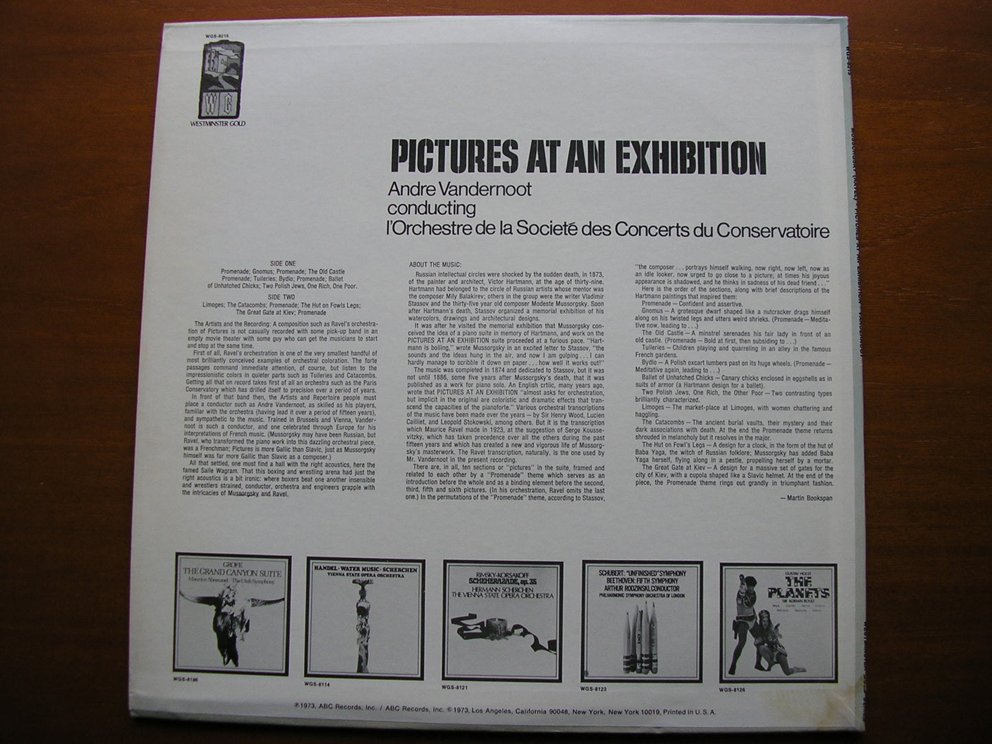 MUSSORGSKY: PICTURES AT AN EXHIBITION     VANDERNOOT / CONSERVATOIRE ORCHESTRA    WGS 8215