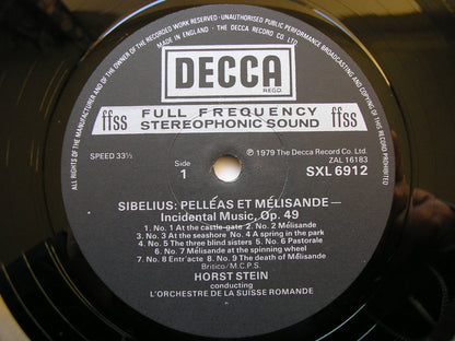 SIBELIUS: PELLEAS & MELISANDE / THE TEMPEST    HORST STEIN / SRO    SXL 6912