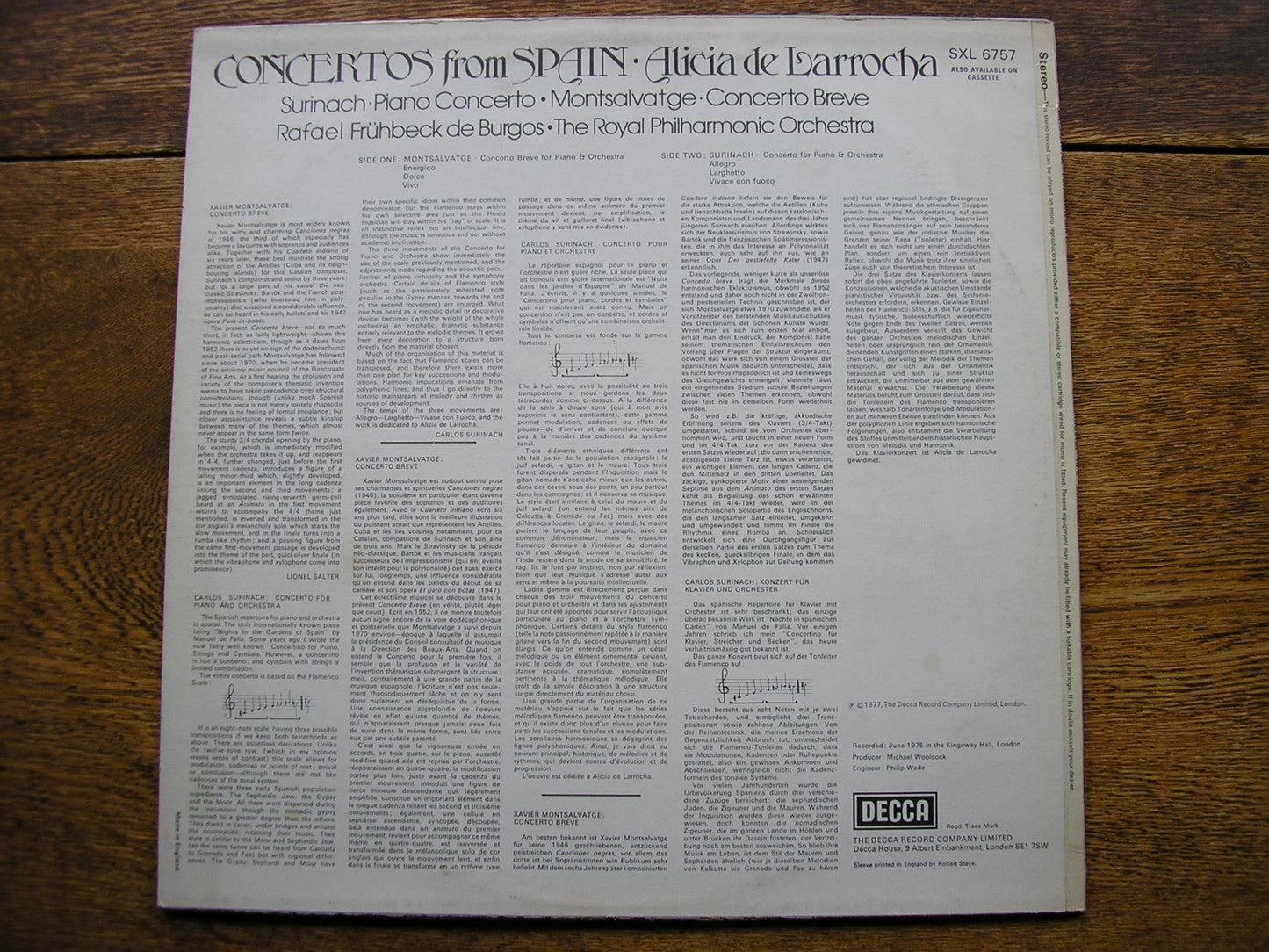 CONCERTOS FROM SPAIN BY MONTSALVAGE & SURINACH   LARROCHA / BURGOS / ROYAL PHILHARMONIC   SXL 6757
