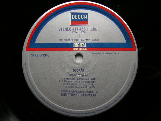 DVORAK: SERENADES Op. 22 for Strings / Op. 44 for Wind    HOGWOOD / LONDON PHILHARMONIC    417 452