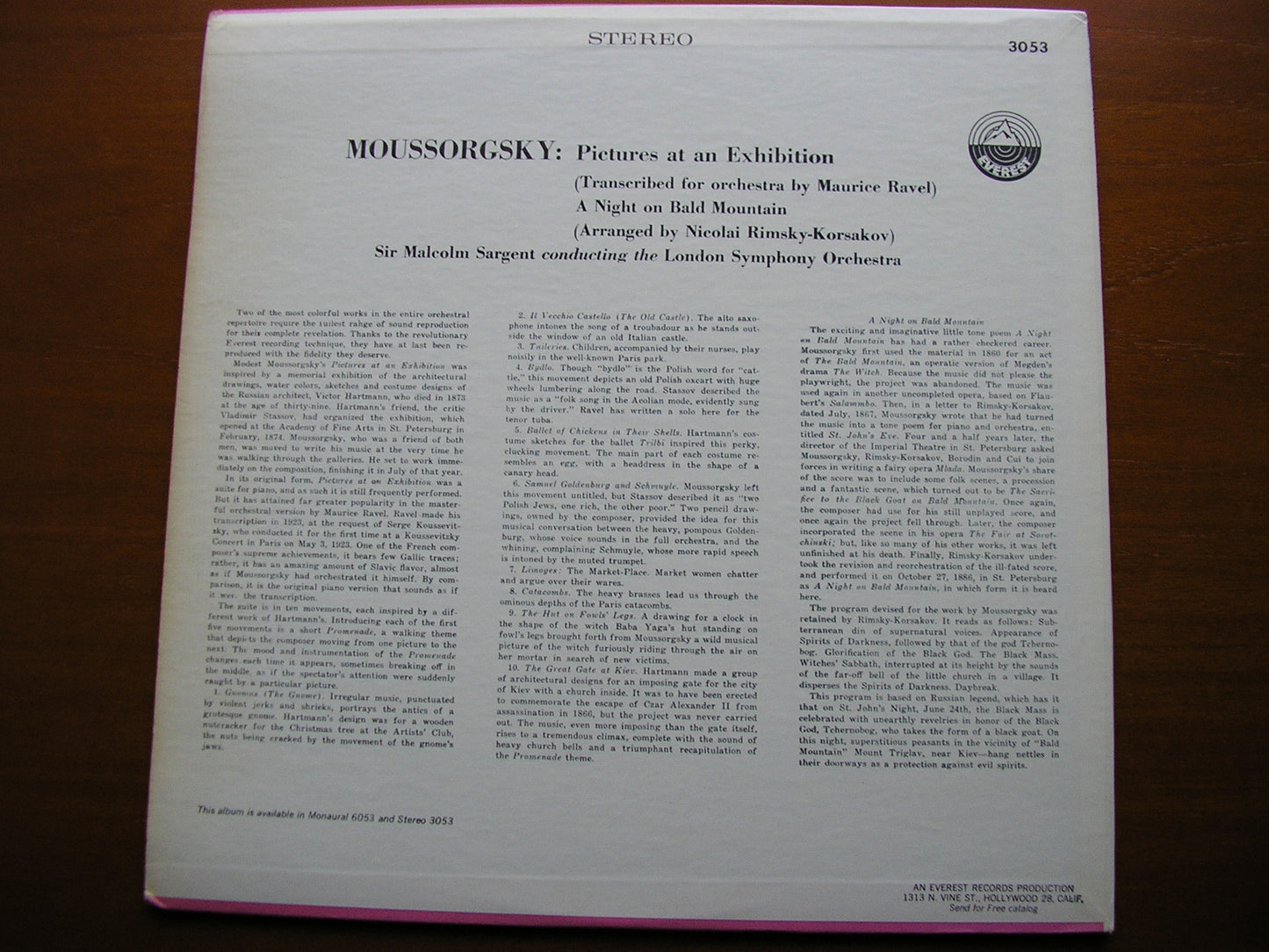 MOUSSORGSKY: PICTURES AT AN EXHIBITION / NIGHT ON BARE MOUNTAIN   SARGENT / LONDON SYMPHONY   SDBR 3053
