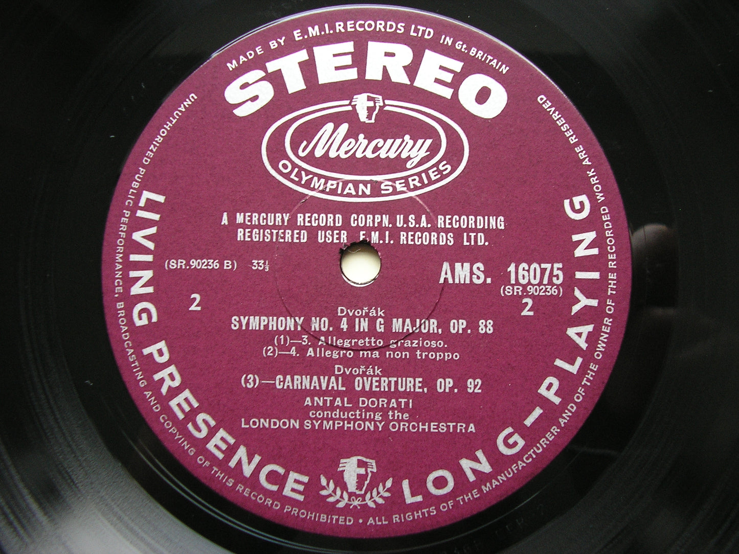 DVORAK: SYMPHONY No. 8 in G (formerly No. 4) / CARNAVAL OVERTURE    DORATI / LONDON SYMPHONY   AMS 16075