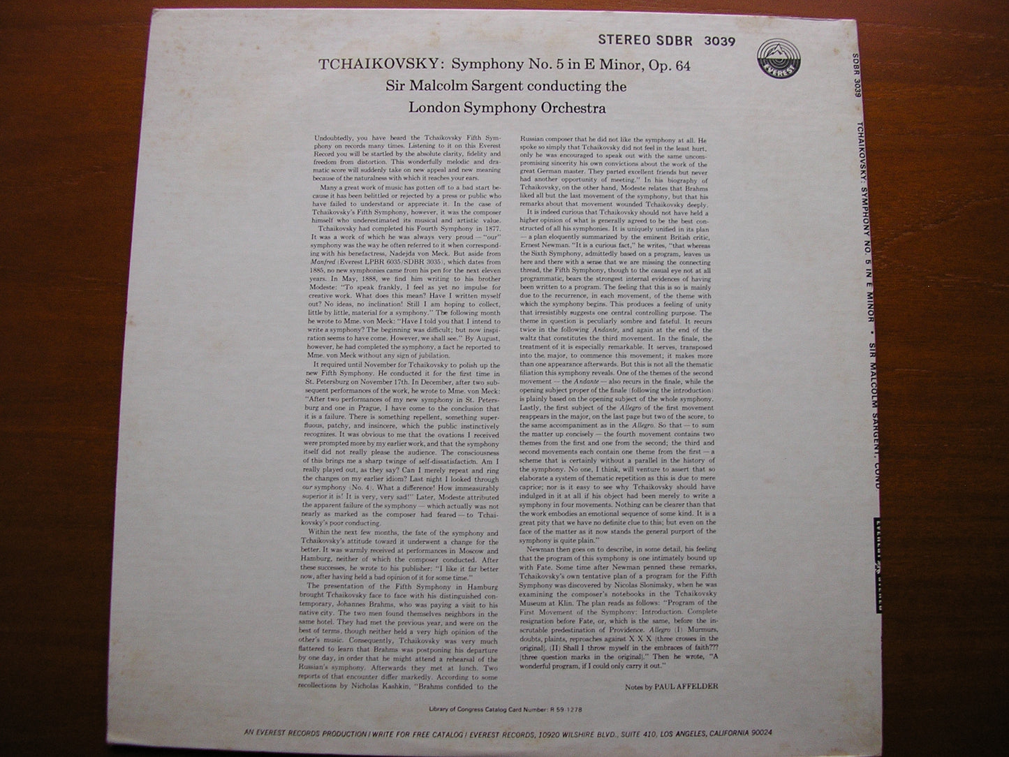 TCHAIKOVSKY: SYMPHONY No. 5    SARGENT / LONDON SYMPHONY   SDBR 3039